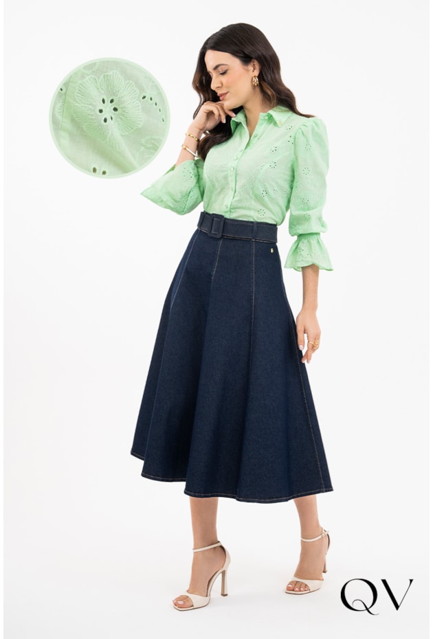 CAMISA LAISE PUNHO LASTEX VERDE - VIA TOLENTINO CAMISA LAISE PUNHO LASTEX VERDE - VIA TOLENTINO