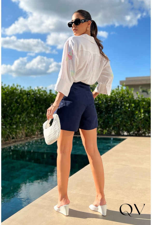 CAMISA LINHO BORDADA BRANCO - LUZIA FAZZOLLI