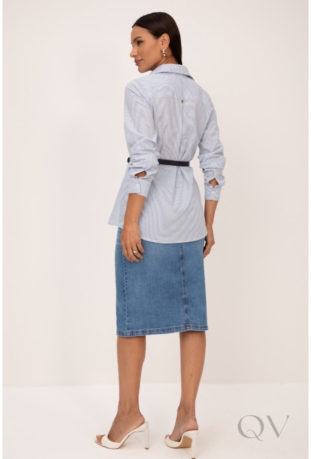 CAMISA LISTRADA BORDADA EM MINI POÁS EM CAMBRAIA COM ALGODÃO AZUL - LEKAZIS CAMISA LISTRADA BORDADA EM MINI POÁS EM CAMBRAIA COM ALGODÃO AZUL - LEKAZIS