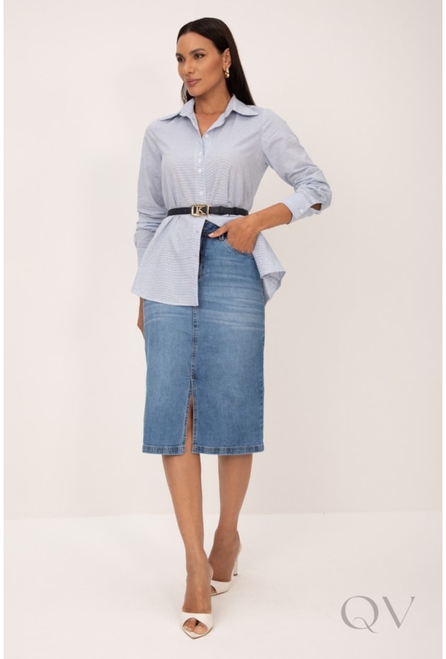 CAMISA LISTRADA BORDADA EM MINI POÁS EM CAMBRAIA COM ALGODÃO AZUL - LEKAZIS CAMISA LISTRADA BORDADA EM MINI POÁS EM CAMBRAIA COM ALGODÃO AZUL - LEKAZIS