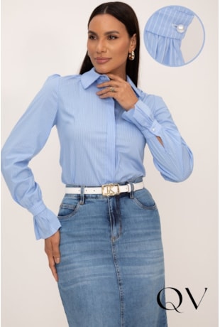 CAMISA LISTRADA EM TRICOLINE AZUL - LEKAZIS