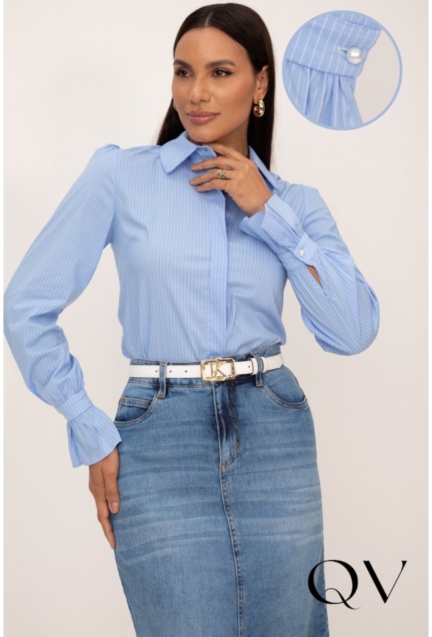 CAMISA LISTRADA EM TRICOLINE AZUL - LEKAZIS