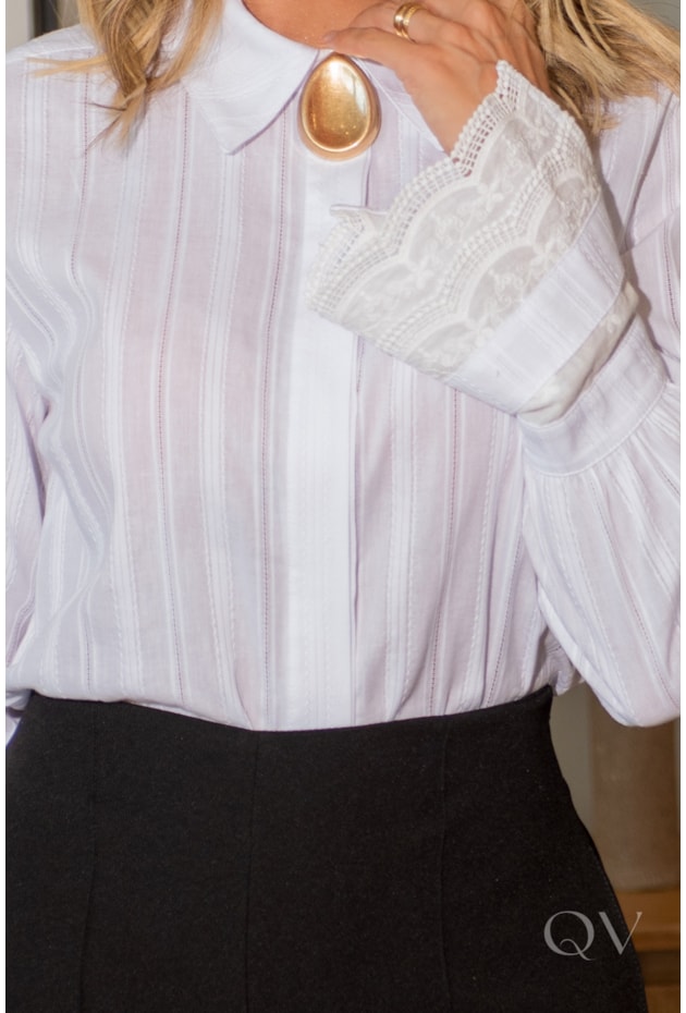 CAMISA MANGA LONGA BORDADA EM TRICOLINE BRANCO - LUZIA FAZZOLLI