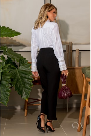 CAMISA MANGA LONGA BORDADA EM TRICOLINE BRANCO - LUZIA FAZZOLLI