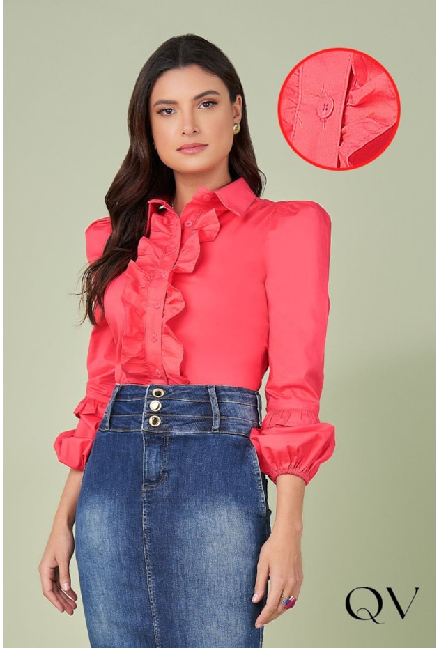CAMISA MANGA LONGA COM BABADOS ROSA - TITANIUM JEANS CAMISA MANGA LONGA COM BABADOS ROSA - TITANIUM JEANS