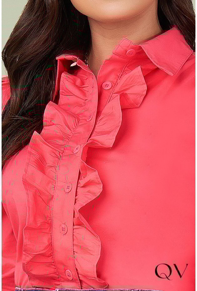 CAMISA MANGA LONGA COM BABADOS ROSA - TITANIUM JEANS CAMISA MANGA LONGA COM BABADOS ROSA - TITANIUM JEANS