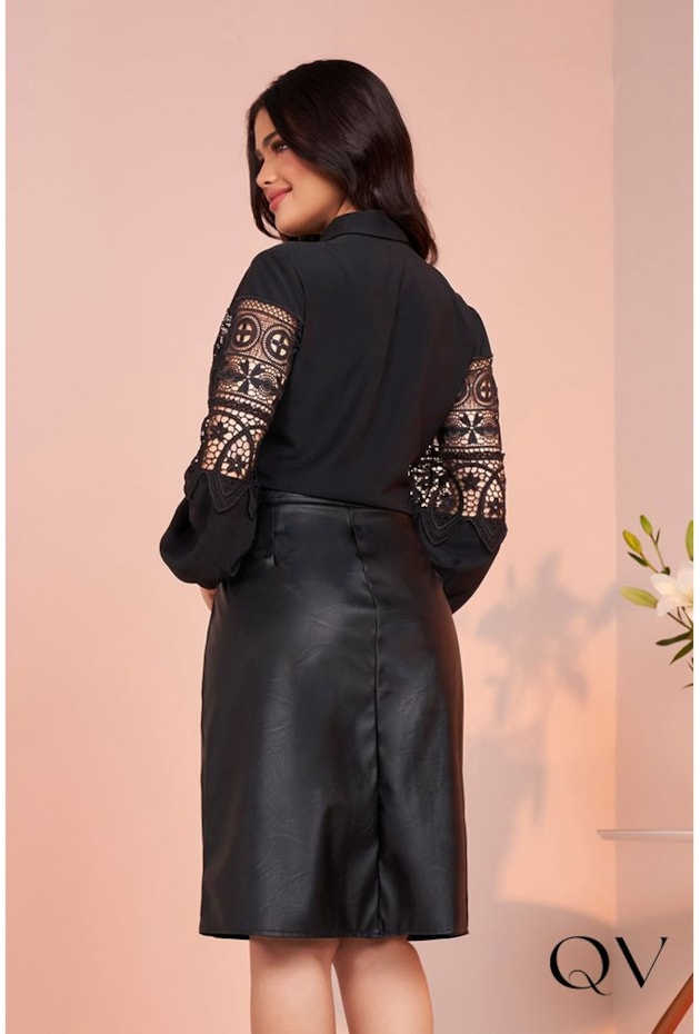 CAMISA MANGA LONGA COM ENTREMEIOS PRETO - FASCÍNIUS CAMISA MANGA LONGA COM ENTREMEIOS PRETO - FASCÍNIUS