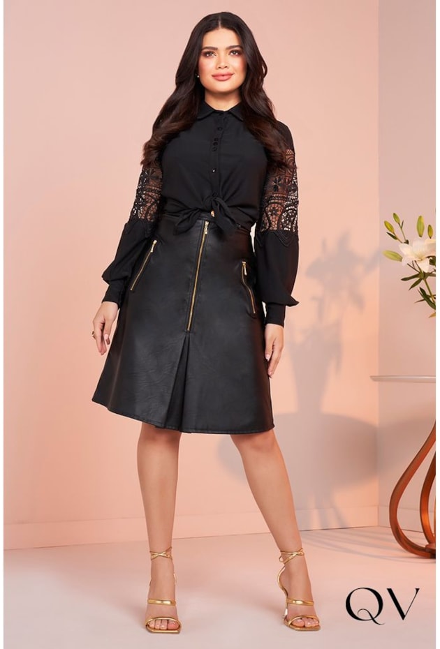 CAMISA MANGA LONGA COM ENTREMEIOS PRETO - FASCÍNIUS CAMISA MANGA LONGA COM ENTREMEIOS PRETO - FASCÍNIUS