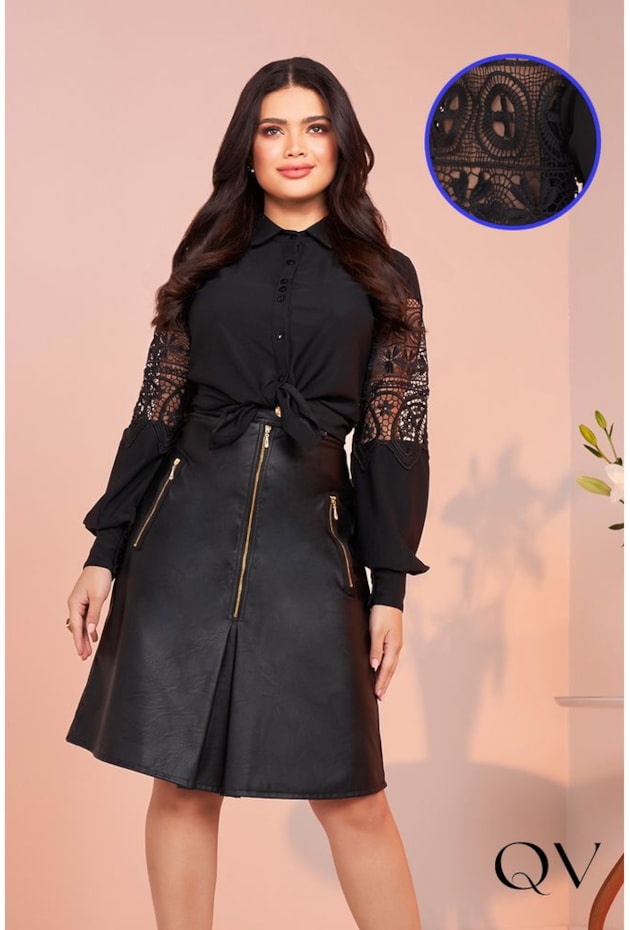 CAMISA MANGA LONGA COM ENTREMEIOS PRETO - FASCÍNIUS CAMISA MANGA LONGA COM ENTREMEIOS PRETO - FASCÍNIUS