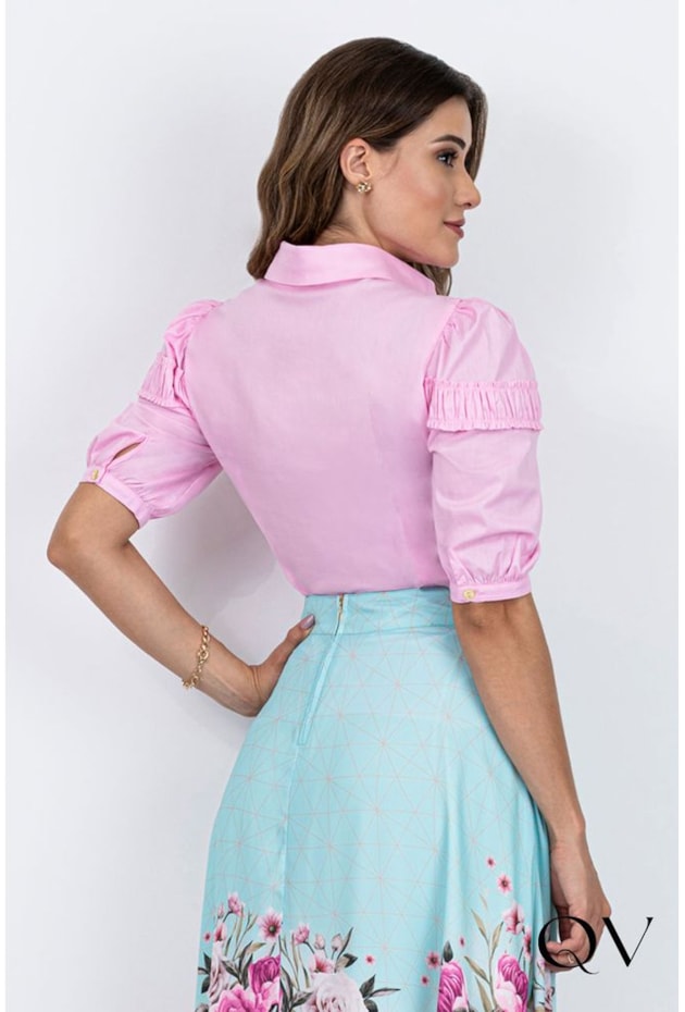 CAMISA MANGAS DRAPEADAS ROSA - VIA TOLENTINO CAMISA MANGAS DRAPEADAS ROSA - VIA TOLENTINO