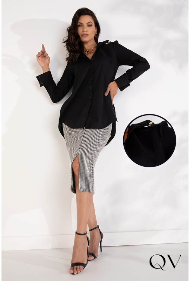 CAMISA MAXI COM BOTÕES PRETO - LEKAZIS CAMISA MAXI COM BOTÕES PRETO - LEKAZIS