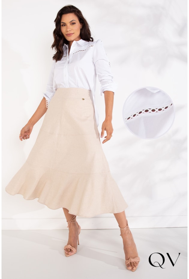 CAMISA MAXI COM ENTREMEIOS BRANCO - LEKAZIS