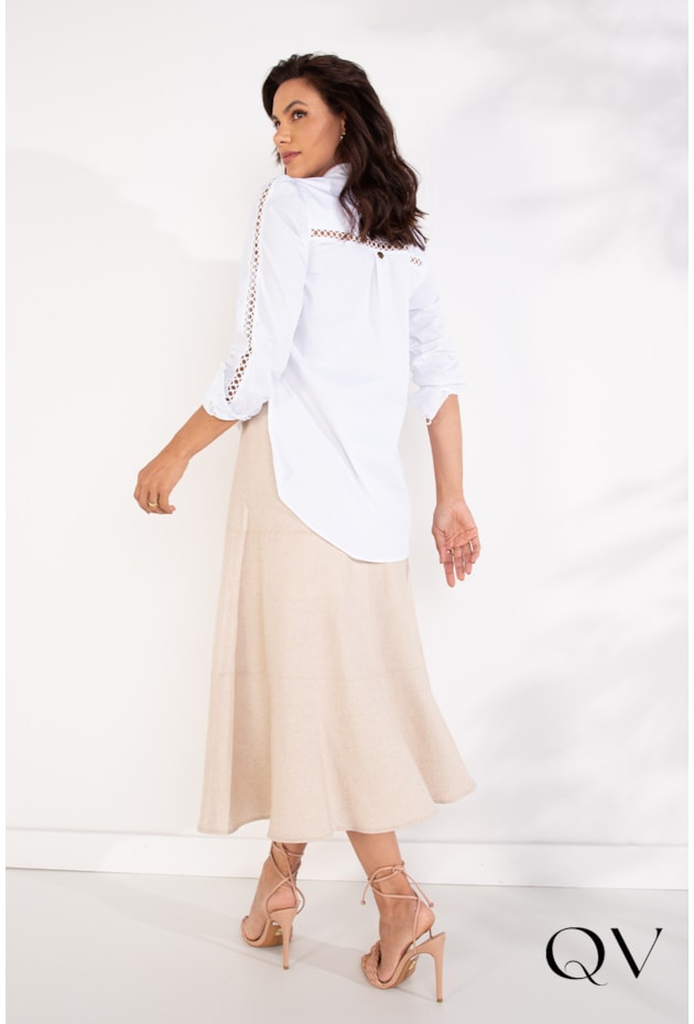 CAMISA MAXI COM ENTREMEIOS BRANCO - LEKAZIS