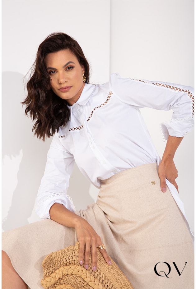 CAMISA MAXI COM ENTREMEIOS BRANCO - LEKAZIS