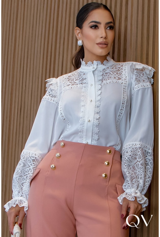 CAMISA RENDA CREPE OFF WHITE - LUZIA FAZZOLLI CAMISA RENDA CREPE OFF WHITE - LUZIA FAZZOLLI