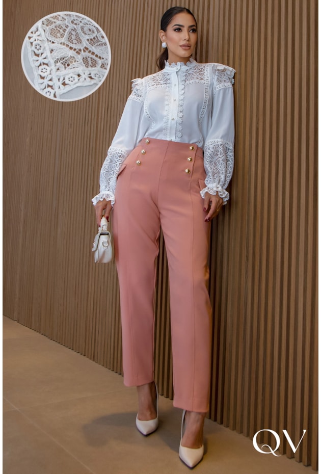 CAMISA RENDA CREPE OFF WHITE - LUZIA FAZZOLLI CAMISA RENDA CREPE OFF WHITE - LUZIA FAZZOLLI