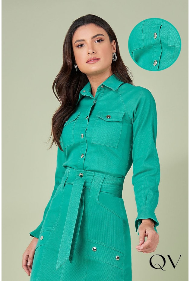 CAMISA SARJA PUNHO FRANZIDO VERDE - TITANIUM JEANS CAMISA SARJA PUNHO FRANZIDO VERDE - TITANIUM JEANS