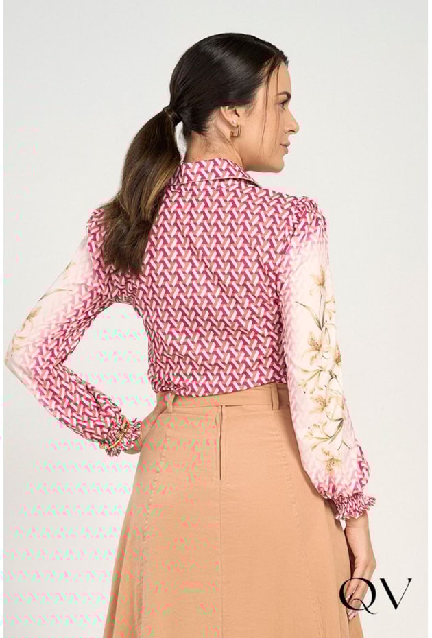 CAMISA TOQUE DE SEDA ESTAMPA CHEVRON PINK - VIA TOLENTINO CAMISA TOQUE DE SEDA ESTAMPA CHEVRON PINK - VIA TOLENTINO