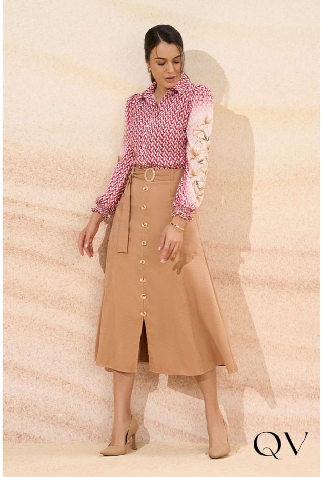 CAMISA TOQUE DE SEDA ESTAMPA CHEVRON PINK - VIA TOLENTINO CAMISA TOQUE DE SEDA ESTAMPA CHEVRON PINK - VIA TOLENTINO