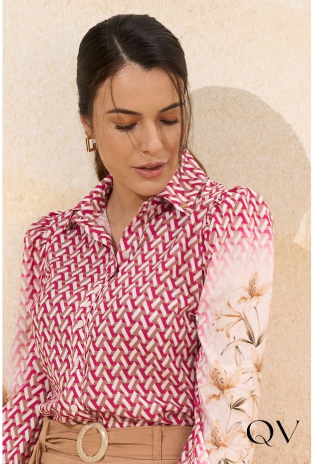 CAMISA TOQUE DE SEDA ESTAMPA CHEVRON PINK - VIA TOLENTINO CAMISA TOQUE DE SEDA ESTAMPA CHEVRON PINK - VIA TOLENTINO