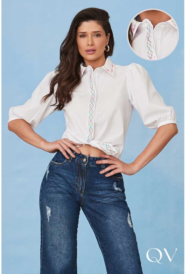 CAMISA TRICOLINE BORDADA BRANCO - LUZIA FAZZOLLI CAMISA TRICOLINE BORDADA BRANCO - LUZIA FAZZOLLI
