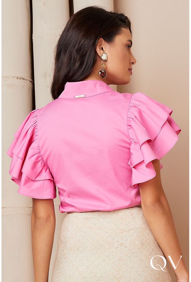 CAMISA TRICOLINE COM BABADOS ROSA - TITANIUM JEANS CAMISA TRICOLINE COM BABADOS ROSA - TITANIUM JEANS