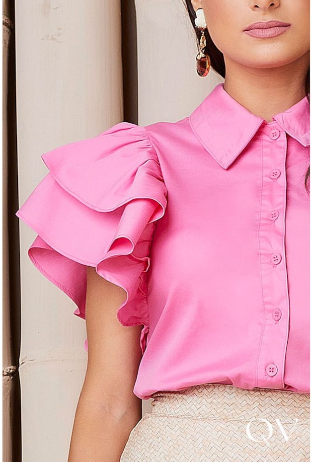 CAMISA TRICOLINE COM BABADOS ROSA - TITANIUM JEANS CAMISA TRICOLINE COM BABADOS ROSA - TITANIUM JEANS