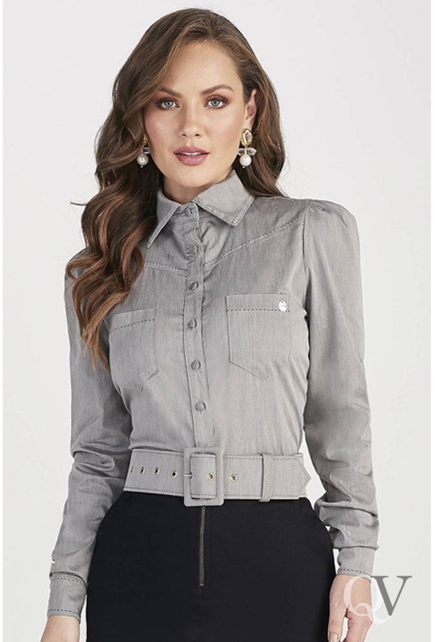 CAMISA TRICOLINE COM BOLSOS CINZA - TITANIUM JEANS CAMISA TRICOLINE COM BOLSOS CINZA - TITANIUM JEANS