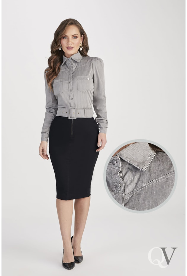 CAMISA TRICOLINE COM BOLSOS CINZA - TITANIUM JEANS CAMISA TRICOLINE COM BOLSOS CINZA - TITANIUM JEANS