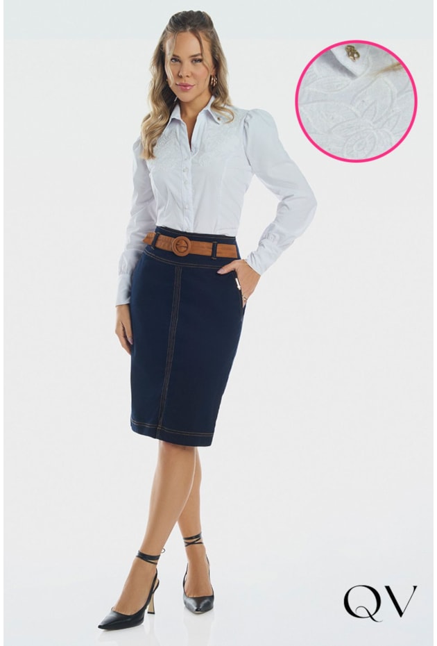 CAMISA TRICOLINE COM BORDADO BRANCO - VIA TOLENTINO CAMISA TRICOLINE COM BORDADO BRANCO - VIA TOLENTINO