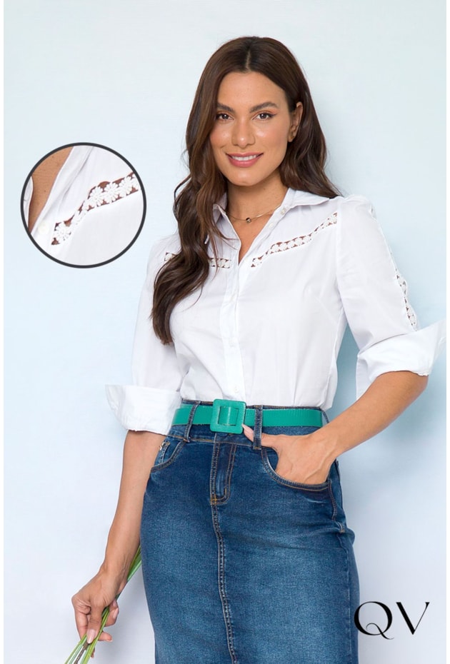 CAMISA TRICOLINE COM ENTREMEIOS BRANCO - LEKAZIS