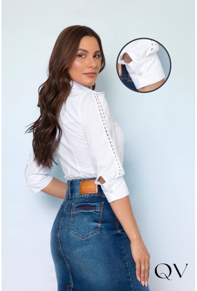 CAMISA TRICOLINE COM ENTREMEIOS BRANCO - LEKAZIS CAMISA TRICOLINE COM ENTREMEIOS BRANCO - LEKAZIS