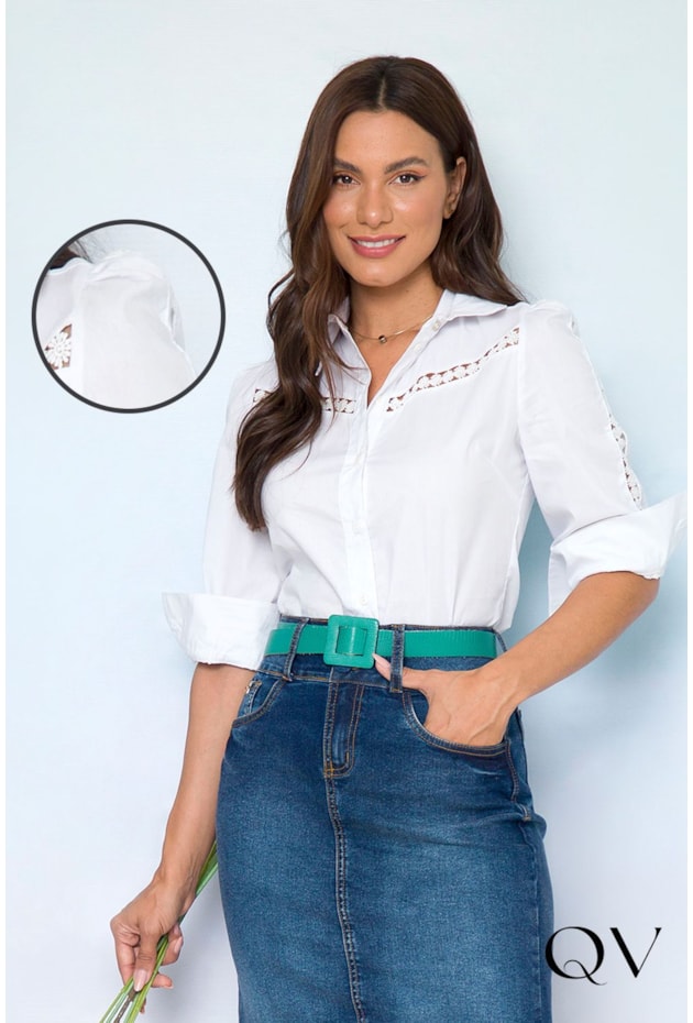 CAMISA TRICOLINE COM ENTREMEIOS BRANCO - LEKAZIS