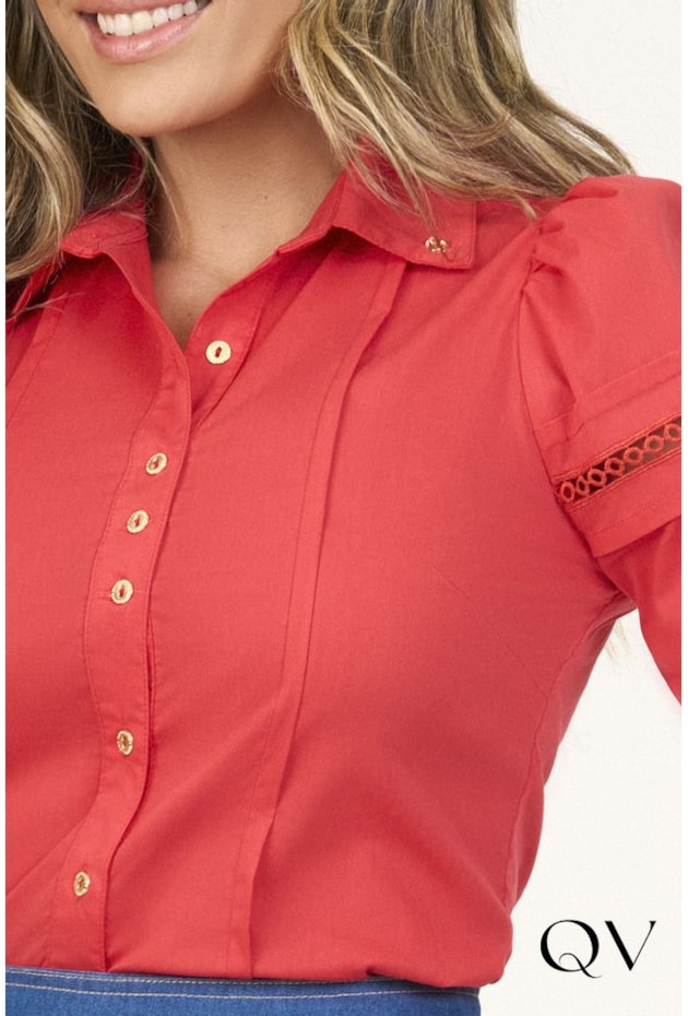 CAMISA TRICOLINE COM ENTREMEIOS VERMELHA - VIA TOLETINO CAMISA TRICOLINE COM ENTREMEIOS VERMELHA - VIA TOLETINO