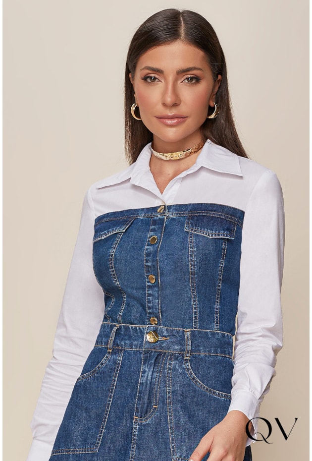 CAMISA TRICOLINE COM JEANS - TITANIUM JEANS