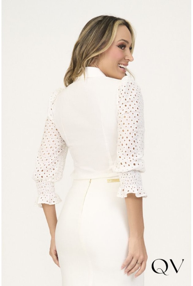 CAMISA TRICOLINE COM LAISE OFF WHITE - VIA TOLETINO CAMISA TRICOLINE COM LAISE OFF WHITE - VIA TOLETINO