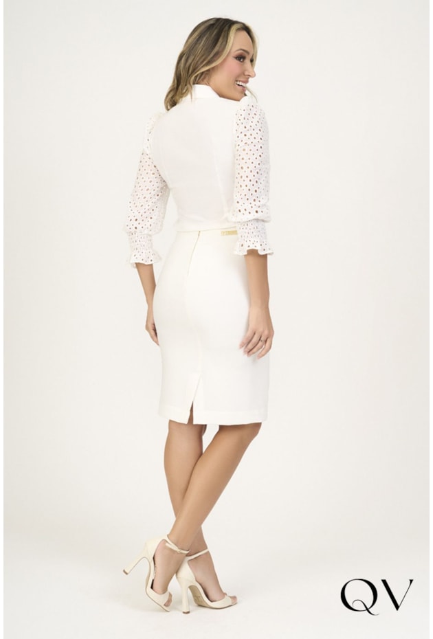 CAMISA TRICOLINE COM LAISE OFF WHITE - VIA TOLETINO CAMISA TRICOLINE COM LAISE OFF WHITE - VIA TOLETINO