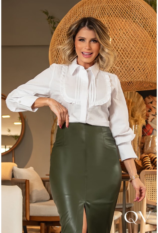 CAMISA TRICOLINE COM PREGAS BRANCO - LUZIA FAZZOLLI