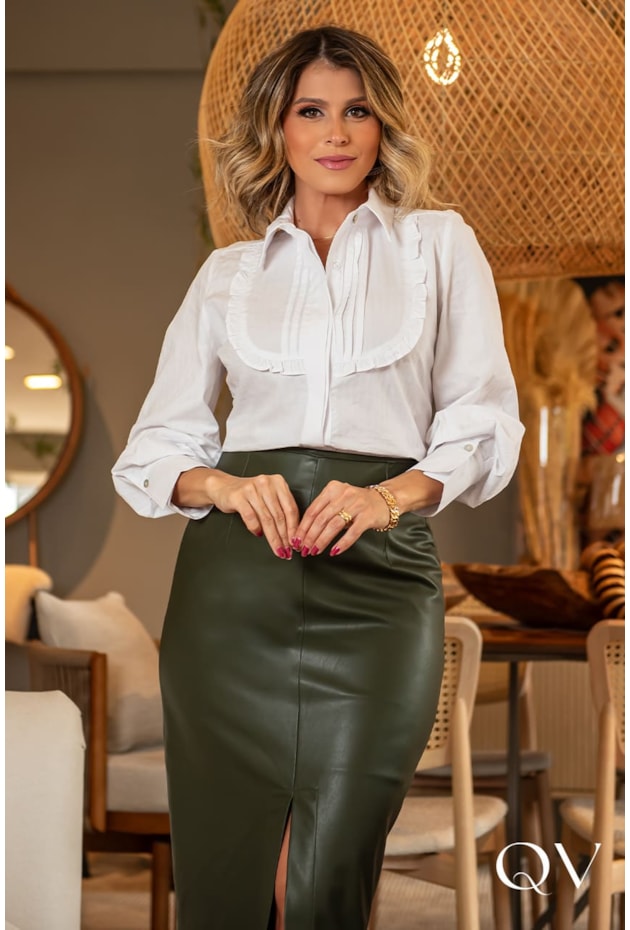 CAMISA TRICOLINE COM PREGAS BRANCO - LUZIA FAZZOLLI CAMISA TRICOLINE COM PREGAS BRANCO - LUZIA FAZZOLLI