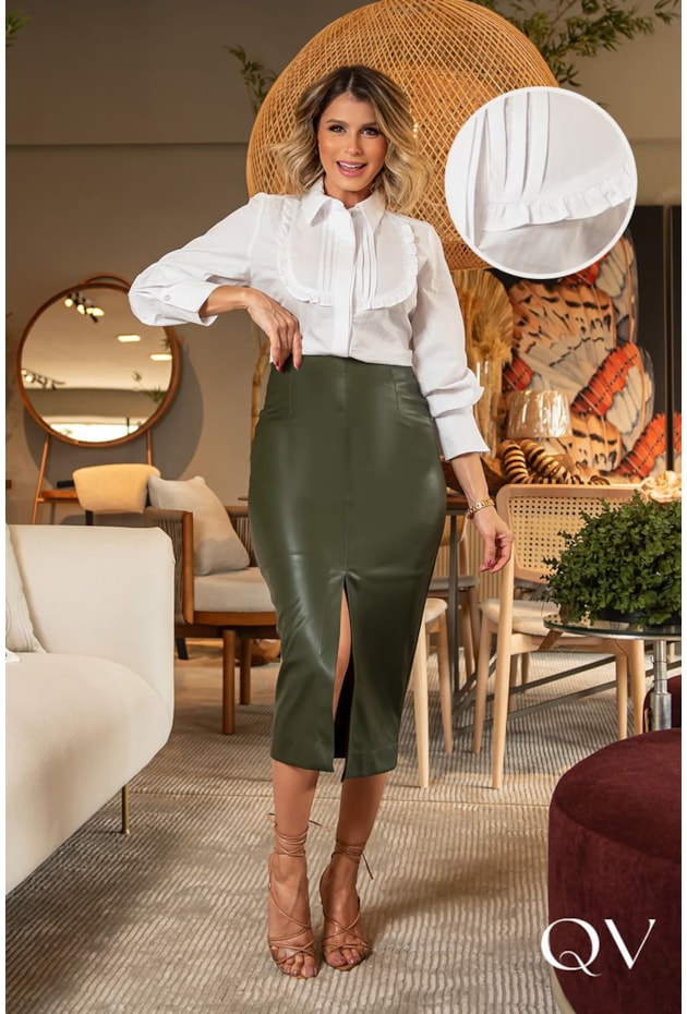 CAMISA TRICOLINE COM PREGAS BRANCO - LUZIA FAZZOLLI CAMISA TRICOLINE COM PREGAS BRANCO - LUZIA FAZZOLLI