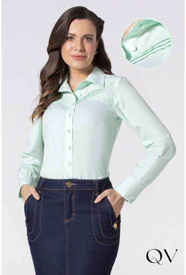 CAMISA TRICOLINE COM RECORTES VERDE CLARO - LAURA ROSA CAMISA TRICOLINE COM RECORTES VERDE CLARO - LAURA ROSA