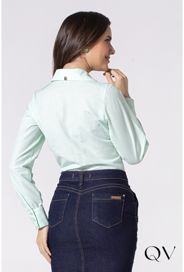 CAMISA TRICOLINE COM RECORTES VERDE CLARO - LAURA ROSA CAMISA TRICOLINE COM RECORTES VERDE CLARO - LAURA ROSA
