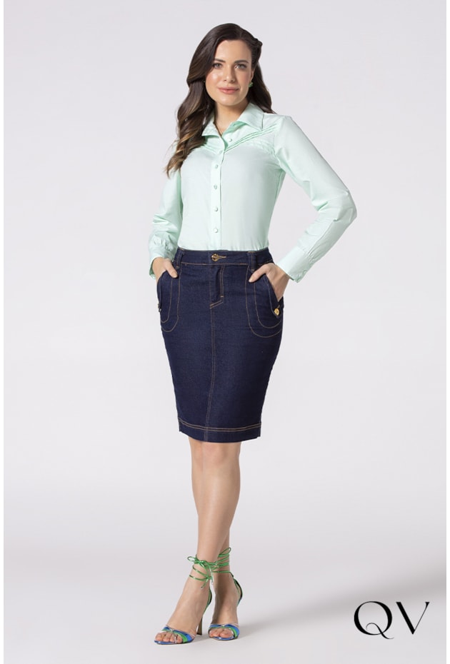 CAMISA TRICOLINE COM RECORTES VERDE CLARO - LAURA ROSA CAMISA TRICOLINE COM RECORTES VERDE CLARO - LAURA ROSA