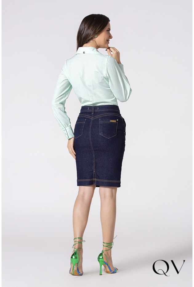 CAMISA TRICOLINE COM RECORTES VERDE CLARO - LAURA ROSA CAMISA TRICOLINE COM RECORTES VERDE CLARO - LAURA ROSA