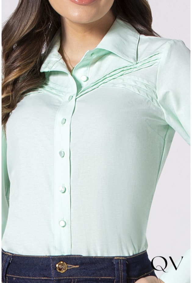 CAMISA TRICOLINE COM RECORTES VERDE CLARO - LAURA ROSA CAMISA TRICOLINE COM RECORTES VERDE CLARO - LAURA ROSA