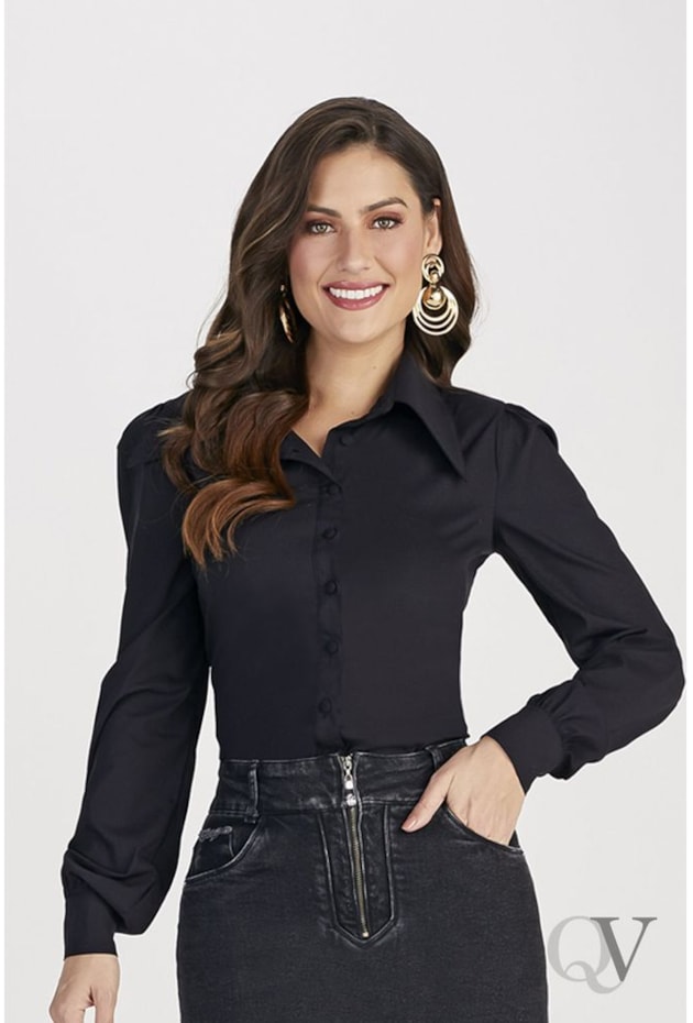 CAMISA TRICOLINE MANGA LONGA PRETO - TITANIUM JEANS CAMISA TRICOLINE MANGA LONGA PRETO - TITANIUM JEANS