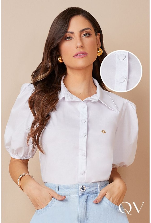 CAMISA TRICOLINE MANGA PRINCESA BRANCA - TITANIUM JEANS CAMISA TRICOLINE MANGA PRINCESA BRANCA - TITANIUM JEANS