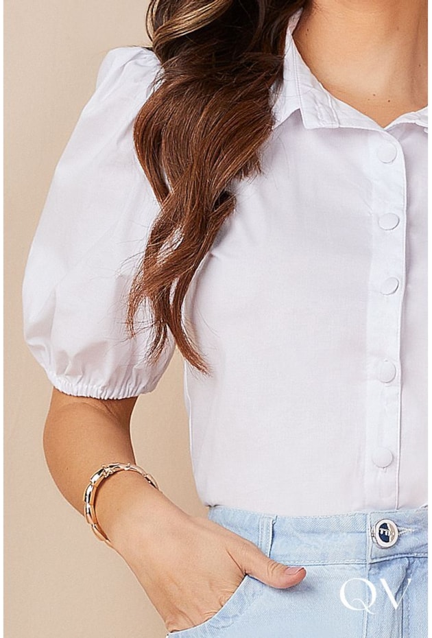 CAMISA TRICOLINE MANGA PRINCESA BRANCA - TITANIUM JEANS CAMISA TRICOLINE MANGA PRINCESA BRANCA - TITANIUM JEANS