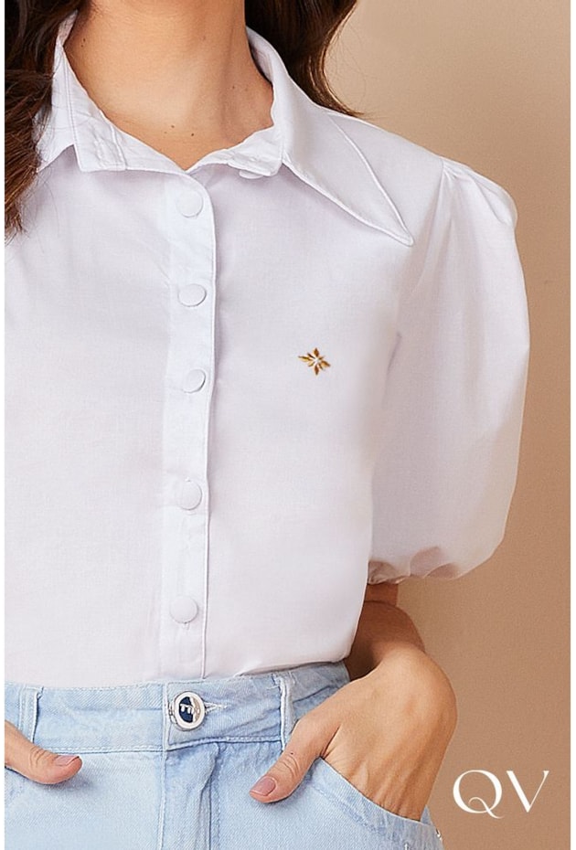CAMISA TRICOLINE MANGA PRINCESA BRANCA - TITANIUM JEANS CAMISA TRICOLINE MANGA PRINCESA BRANCA - TITANIUM JEANS