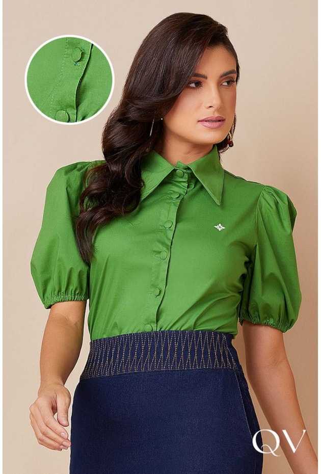 CAMISA TRICOLINE MANGA PRINCESA VERDE - TITANIUM JEANS CAMISA TRICOLINE MANGA PRINCESA VERDE - TITANIUM JEANS